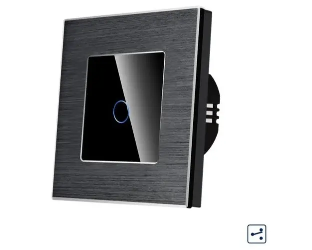 Intrerupator Simplu Cap Scara / Cruce cu Touch din Sticla si Rama de Aluminiu LUXION, Serie A (Negru)