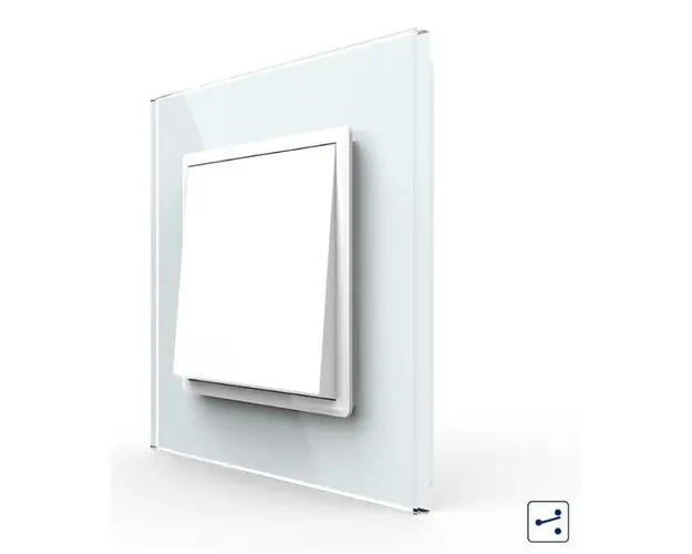 Intrerupator Simplu Mecanic Cap Cruce, 2 Module LIVOLO cu Rama din Sticla - Serie Noua (Alb)