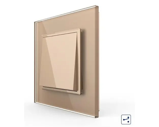 Intrerupator Simplu Mecanic Cap Cruce, 2 Module LIVOLO cu Rama din Sticla - Serie Noua (Auriu)