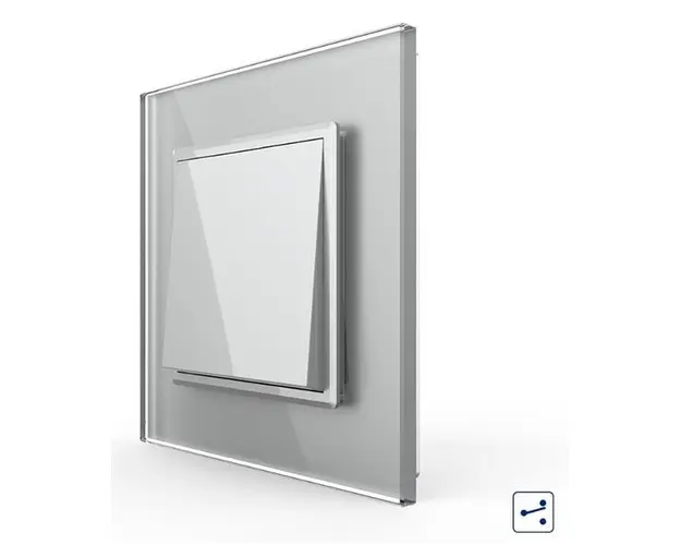 Intrerupator Simplu Mecanic Cap Cruce, 2 Module LIVOLO cu Rama din Sticla - Serie Noua (Gri)