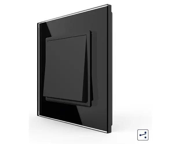 Intrerupator Simplu Mecanic Cap Cruce, 2 Module LIVOLO cu Rama din Sticla - Serie Noua (Negru)