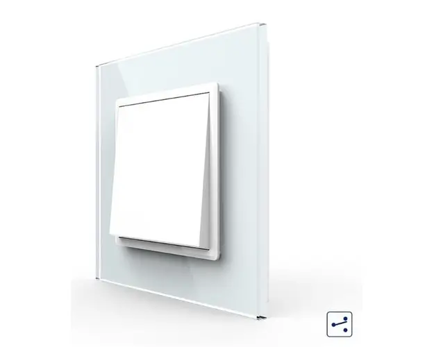 Intrerupator Simplu Mecanic si Cap Scara, 2 Module LIVOLO cu Rama din Sticla - Serie Noua (Alb)