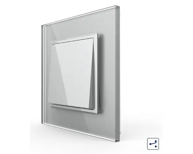 Intrerupator Simplu Mecanic si Cap Scara, 2 Module LIVOLO cu Rama din Sticla - Serie Noua (Gri)