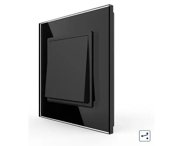 Intrerupator Simplu Mecanic si Cap Scara, 2 Module LIVOLO cu Rama din Sticla - Serie Noua (Negru)