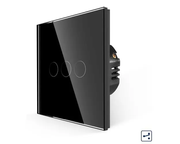 Intrerupator Triplu Cap Scara cu Touch din Sticla LUXION, Serie A (Negru)