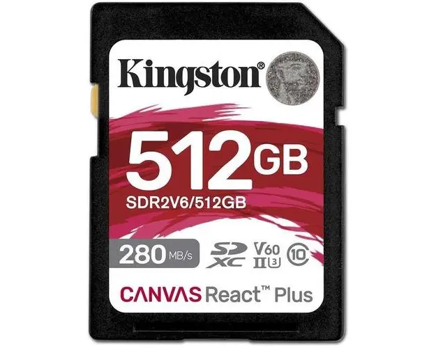Card memorie SDXC Kingston Canvas React Plus, 512 GB, Clasa 10, V60, UHS-II U3