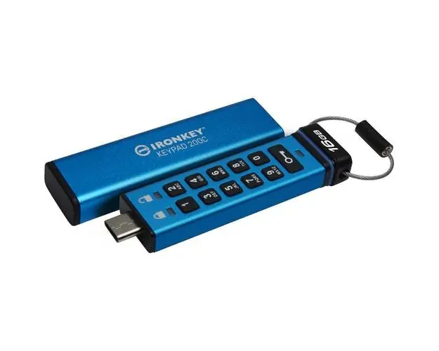 Stick USB Kingston IronKey Keypad 200C, 16GB, USB-C (Albastru)