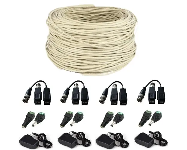 Kit conectare 4 camere de supraveghere video analog prin cablu UTP, Full HD, 5Mp, 300 metri, alimentari 12V 1A