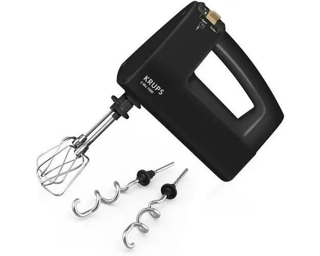 Mixer de mana Krups 3Mix 7000, 500 W, 2 teluri inox, 2 carlige aluat inox (Negru)