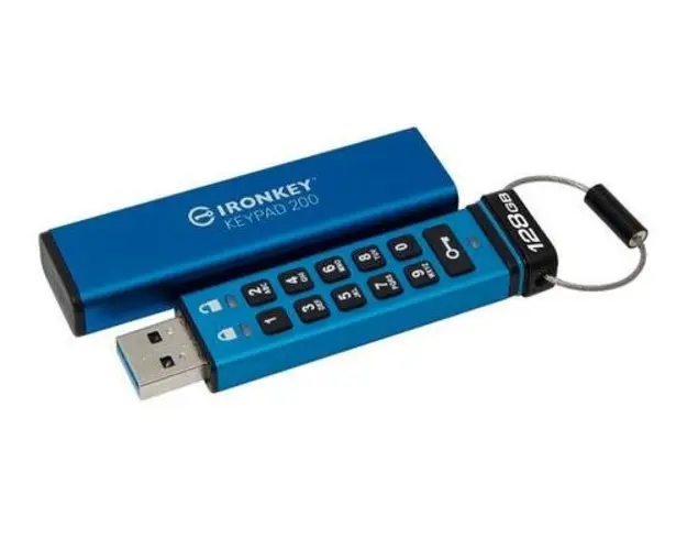 Stick USB Kingston Ironkey Keypad 200, 128GB, USB 3.2 (Albastru)