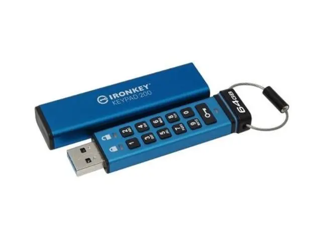 Stick USB Kingston Ironkey Keypad 200, 64GB, USB 3.2 (Albastru)