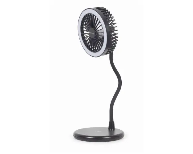 Lampa birou LED 3-in-1 cu ventilator Gembird TA-WPC10-LEDFAN-01, Incarcare Wireless, 10 W, 3 viteze (Negru)