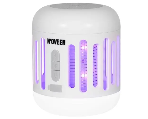 Lampa electrica anti-insecte Noveen IKN863 White, LED UV, 7 W, 1000 V, portabil (1800 mAh), Difuzor cu bluetooth, IPX4 (Alb)