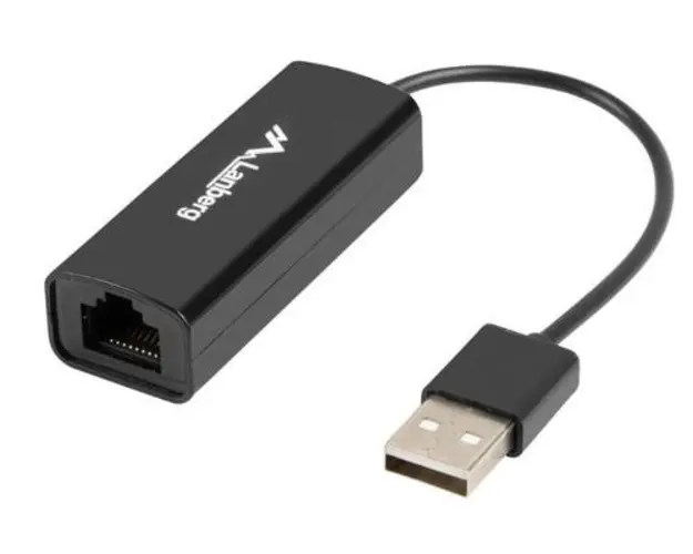 Placa de retea Lanberg NC-0100-01, USB 2.0 tata la RJ-45 mama, adaptor Ethernet, internet 10/100 Mb/s, cablu 10 cm (Negru)