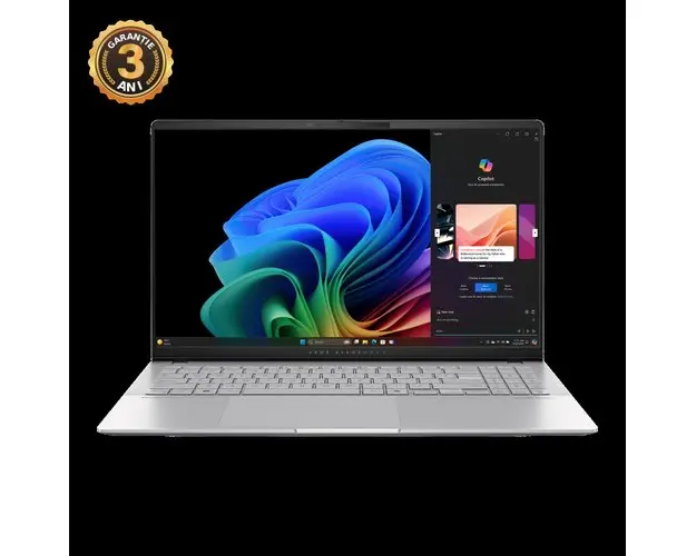 Laptop ASUS Vivobook S 15 S5507QA (Procesor Snapdragon® X Elite X1E 78 100 (42M Cache, up to 3.40 GHz) 15.6inch OLED 3K 120Hz, 32GB, 1TB SSD, Qualcomm® Adreno Graphics, Win 11 Pro, Argintiu)