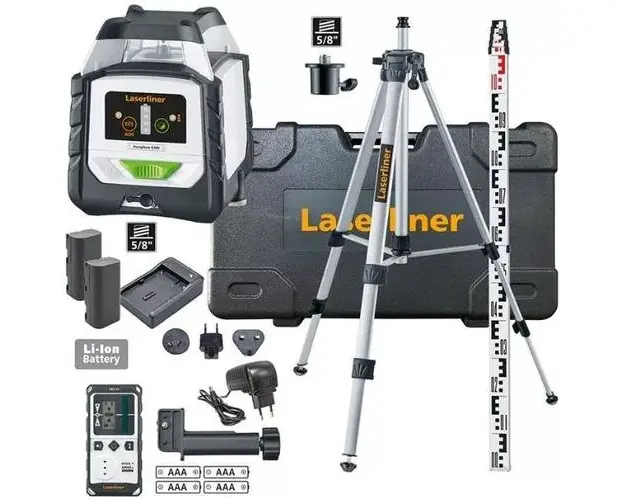 Trusa nivela laser Laserliner 052.555A, 175 cm, 2 acumulatori li-ion, incarator, stand, receptor, valiza (Alb/Negru) 