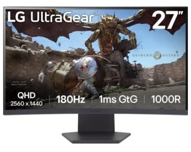 Monitor Gaming VA LED LG 27inch 27GS60QX-B, QHD (2560 x 1440), HDMI, DisplayPort, Ecran curbat, 180 Hz, 1 ms (Negru)