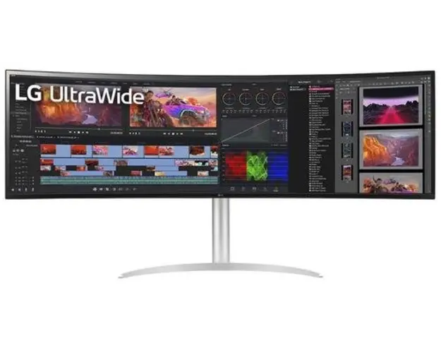 Monitor Gaming Nano IPS LED LG 49inch 49WQ95X-W, Dual QHD (5120 x 1440), HDMI, DisplayPort, AMD FreeSync, Nvidia G-Sync, Ecran Curbat, Boxe, 144 Hz, 5 ms (Alb/Argintiu)