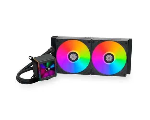 Cooler CPU Lian Li Galahad II LCD 280, iluminare ARGB, 2x 140mm, 2450 rpm, PWM (Negru)