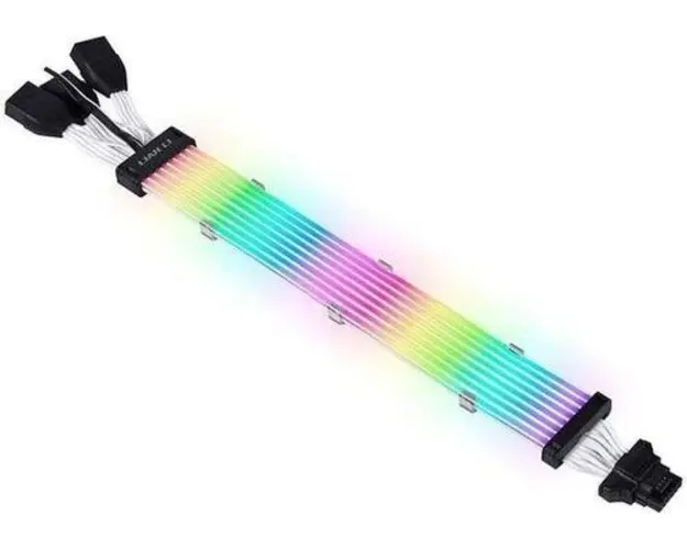 Cablu prelungitor Lian Li Strimer Plus V2, 8 benzi LED, 3x8 pini la 12+4-Pin 12VHPWR, 335mm (Alb)