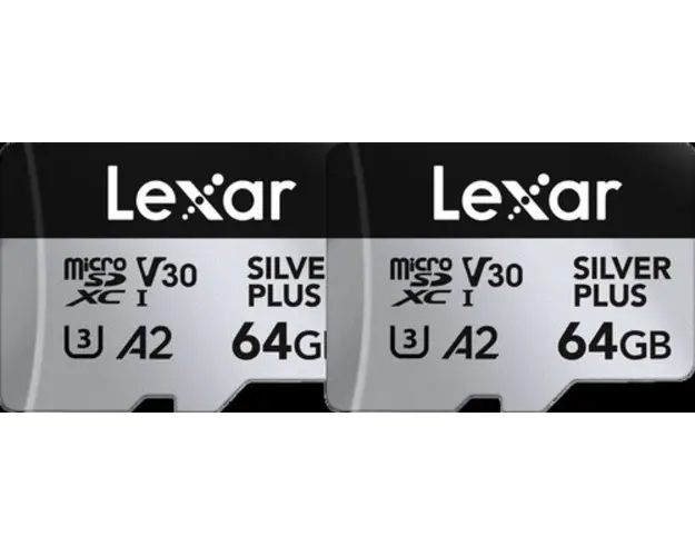 Set 2 carduri de memorie Lexar Professional SILVER Plus LMSSIPL064G-B2ANG, 64GB, microSDXC, UHS-I U3, V30