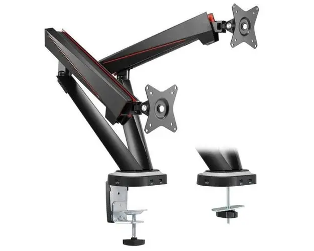 Suport 2 monitoare Logilink BP0092, 17-32inch, USB, Pivot, 16Kg (Negru/Rosu)
