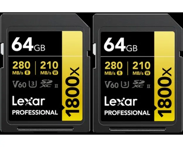 Set 2 carduri de memorie Lexar Professional 1800x LSD1800064G-B2NNU, 64GB, SDXC, UHS-II U3, V60