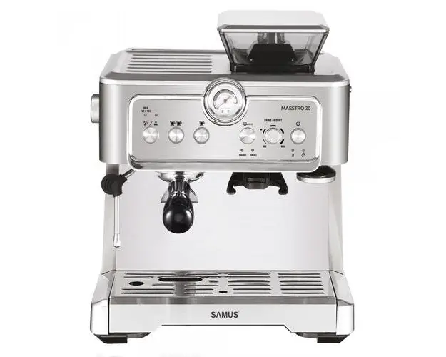 Espressor Samus MAESTRO 20, 1350 W, 20 Bari, Rezervor de apa detasabil 2.3 L, Filtru dublu inoxidabil (Argintiu)