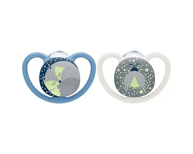 Set 2 suzete Nuk Space Night Silicon, 0-6 luni (Albastru)