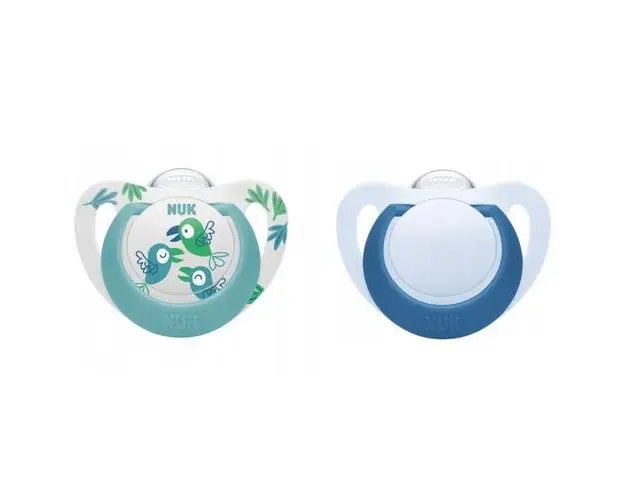Set 2 suzete Nuk Star Silicon. 18-36 luni Pasare (Albastru/Verde)