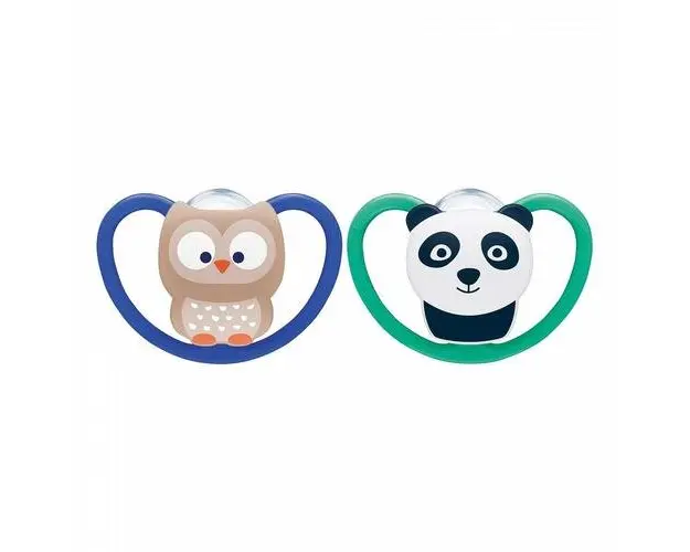 Set 2 suzete Nuk Space Silicon M2 Panda, 6-18 luni (Albastru/Verde)