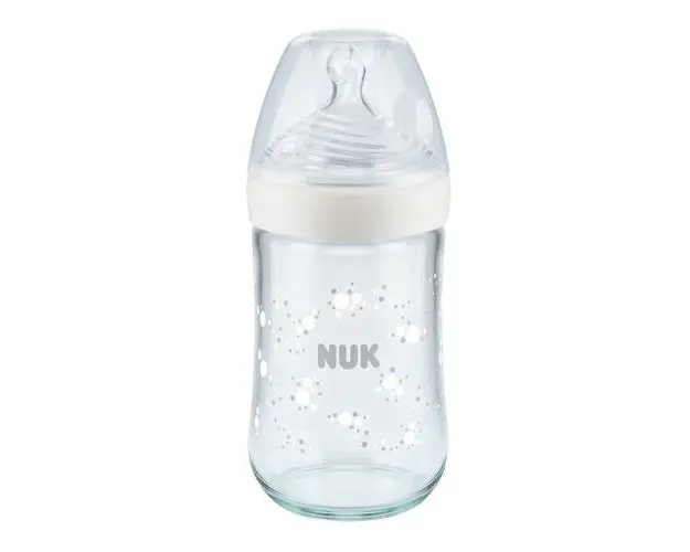 Biberon Nuk Nature Sense Sticla 240 ml Control Temperatura Tetina Silicon M 6-18 luni Alb