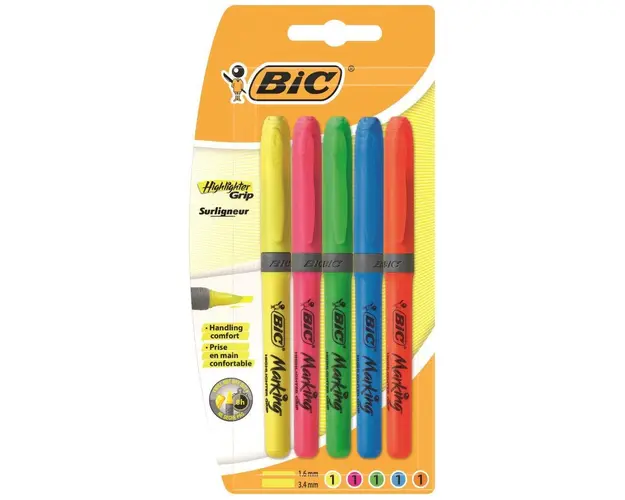 Marker BIC Evidentiator Brite Liner Grip, 5 bucati