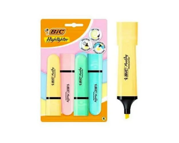 Marker BIC Evidentiator Highlighter Flat, asortate pastel, 1.2 mm, 4 bucati