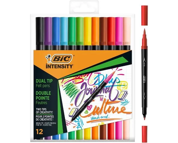 Markere/Carioci de colorat cu dublu varf BIC Intensity, 12 culori
