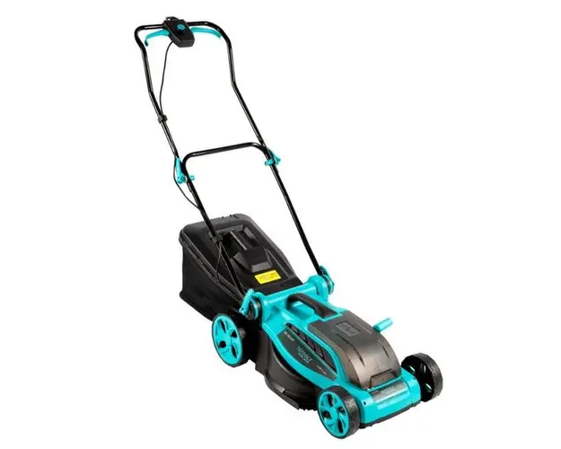 Masina de tuns iarba Detoolz DZ-SE229, Latime taiere 38 cm, Inaltime de taiere 2.5-7.5 cm, Autonomie 28/50 min (Negru/Albastru)