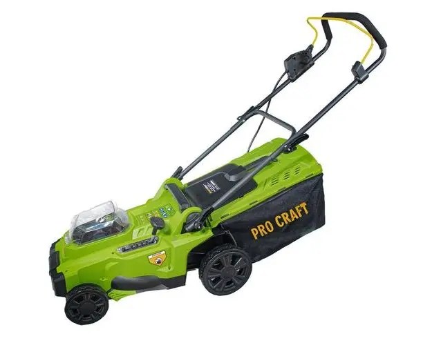 Masina de tuns iarba ProCraft PLM20, 2x20 V, Latime de lucru 37 cm, Cos 35 L, 3300 rpm, Fara acumulatori (Negru/Verde)