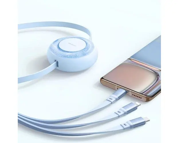 Cablu de date Mcdodo 3 in 1 USB -Lightning, MicroUSB si Type-C Super Fast Charging, 66W, 1.2m, Albastru