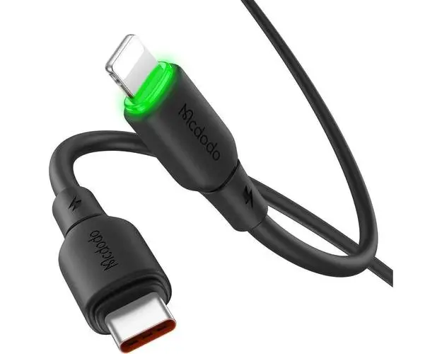 Cablu de date Mcdodo Type-C la Lightning Alpha Series Silicone, Fast Charging, 36W, LED, 1.2m, Negru