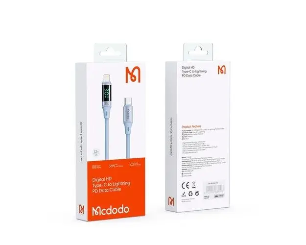 Cablu de date Mcdodo Type-C - Lightning Digital Display Silicone Fast Charging, 36W, 1.2m, Albastru