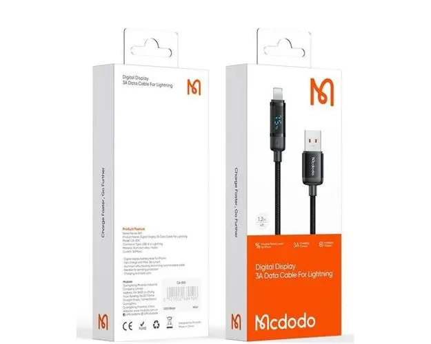 Cablu de date Mcdodo USB - Lightning Digial Display, Fast Charging, 1.2m, Negru