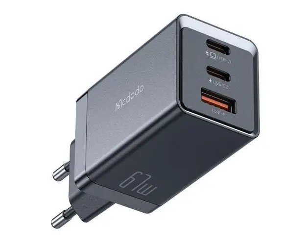 Incarcator Retea Mcdodo CH-1544 GaN5 Mini Pro Fast Charger, 67W, 2x USB Type-C si 1x USB-A, cablu Type-C la Lightning, 1.2m (Negru)