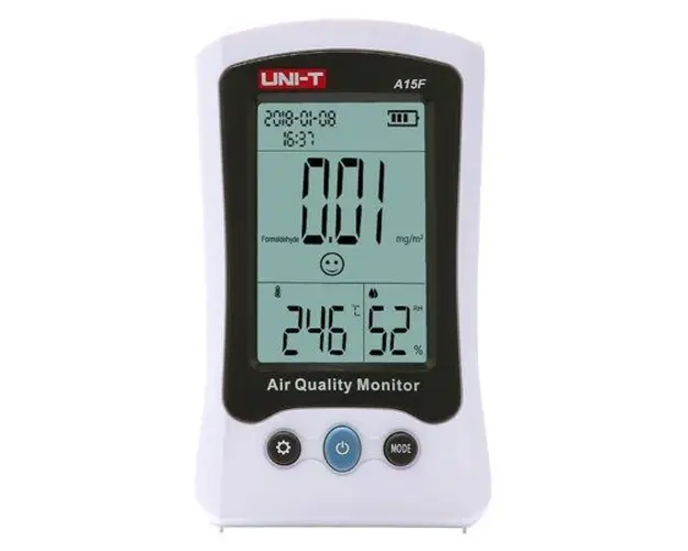 Aparat de masurat calitatea aerului UNI-T A15F, Baterie reincarcabila 1300mAh, Oprire automata (Alb)