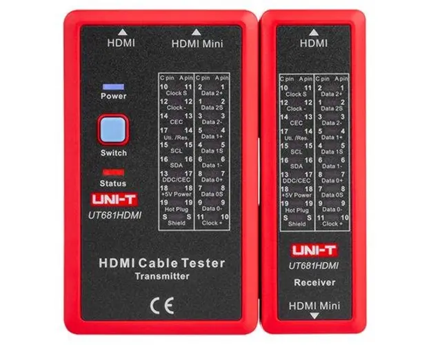 Tester cablu HDMI UNI-T UT681HDMI, baterie de 9 V (Rosu)
