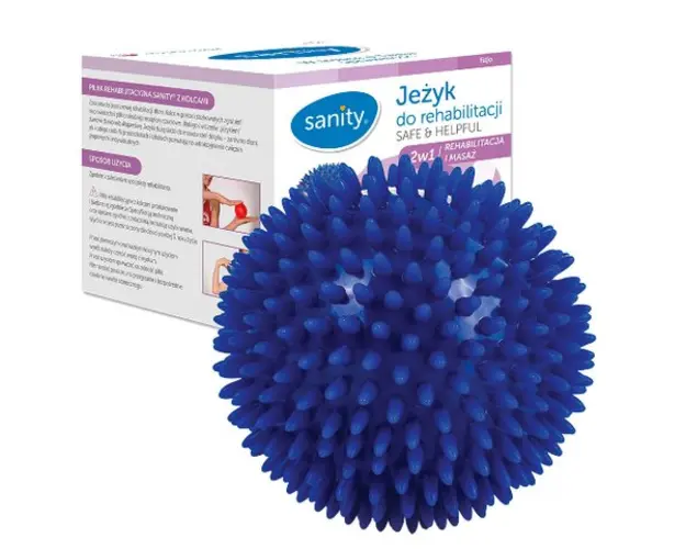 Minge Sanity Safe &amp; Helpful, 2 in 1, pentru reabilitare si masaj, 10 cm, tip arici, Bleumarin