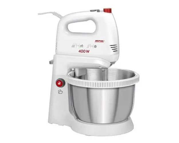 Mixer cu bol MPM MMR-21Z, 400W, 5 Trepte de viteza, Functie TURBO (Alb)