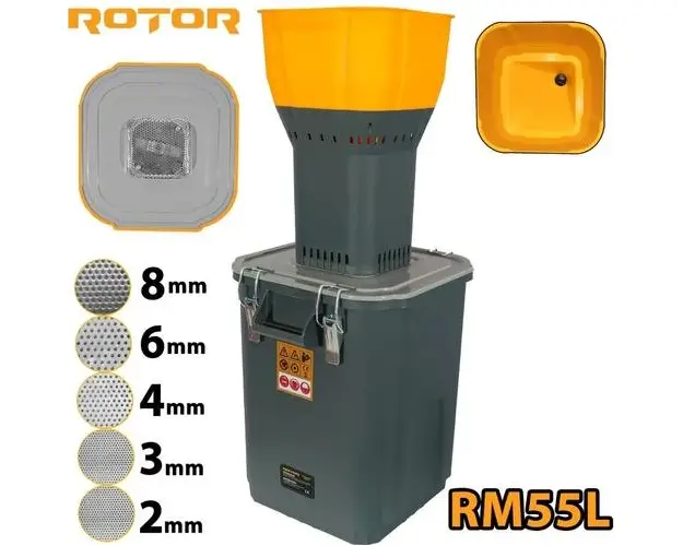 Moara electrica pentru cereale Rotor RM55L, 19000 rpm, 1500 W, 55 L (Gri/Galben)