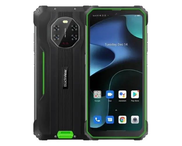 Telefon mobil Blackview BV8800, Procesor Mediatek MT6781 Helio G96, IPS LCD Capacitiv touchscreen 6.58inch, 8GB RAM, 128GB Flash, Camera Quad 50+8+20+2 MP, 4G, Wi-Fi, Dual SIM, Android (Negru/Verde)