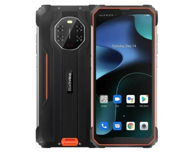 Telefon mobil Blackview BV8800, Procesor Mediatek MT6781 Helio G96, IPS LCD Capacitiv touchscreen 6.58inch, 8GB RAM, 128GB Flash, Camera Quad 50+8+20+2 MP, 4G, Wi-Fi, Dual SIM, Android (Negru/Portocaliu)