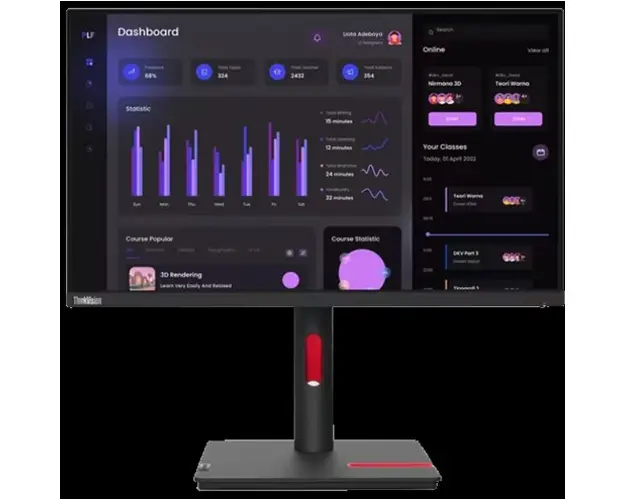 Monitor IPS LED Lenovo ThinkVision 23.8inch T24i-30, Full HD (1920 x 1080), VGA, HDMI, DisplayPort, Pivot, Boxe (Negru)